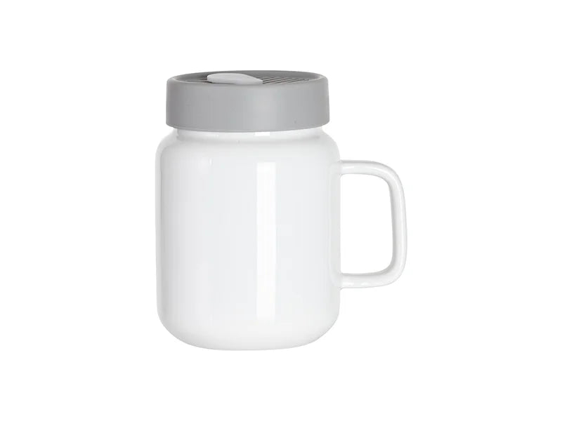 Sublimation Blanks 16oz/500ml Ceramic Mason Jar with Gray Silicon Lid (White)