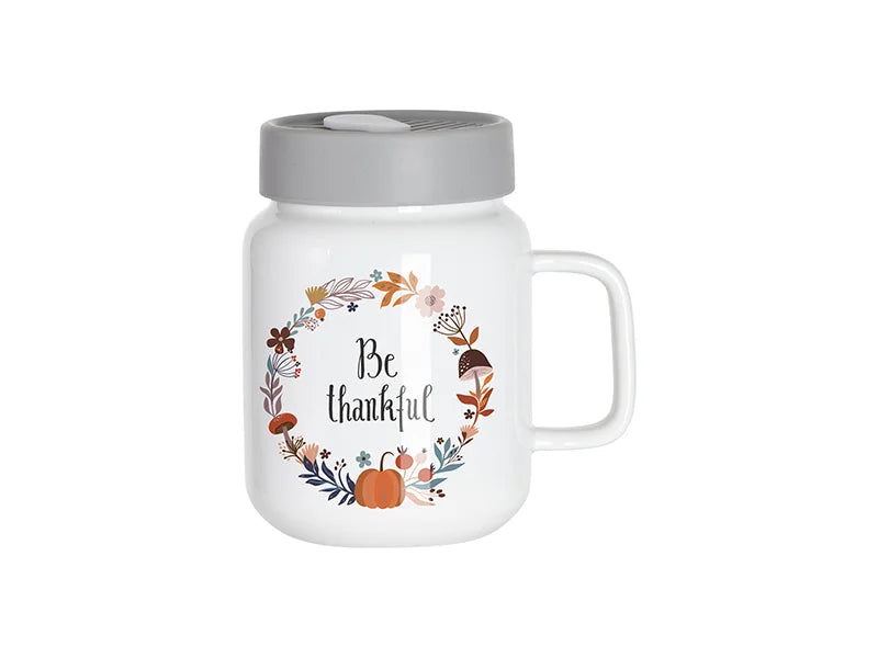 Sublimation Blanks 16oz/500ml Ceramic Mason Jar with Gray Silicon Lid (White)