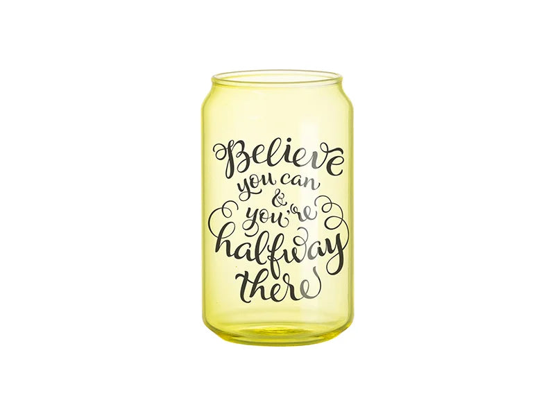 Sublimation Blanks 13oz/400ml Full Color Can Glass Mug with Straw (Yellow)