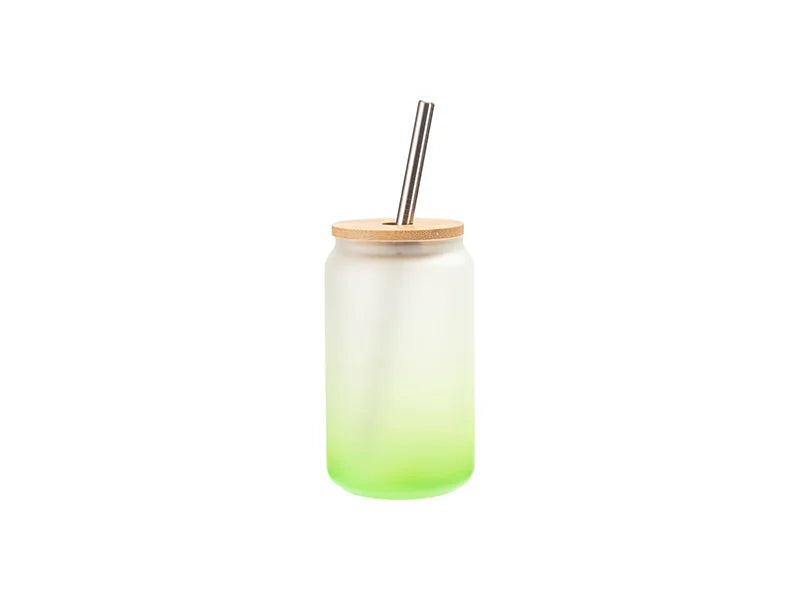 13oz/400ml Sublimation Blanks Glass Can Tumbler with Bamboo Lid Gradient Green