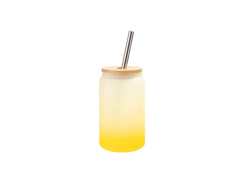 13oz/400ml Sublimation Blanks Glass Can Tumbler with Bamboo Lid Gradient Yellow