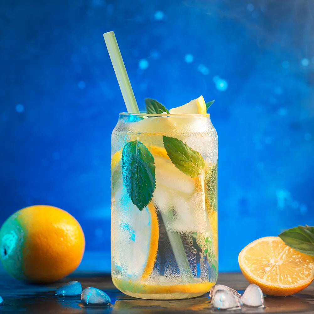 Sublimation Blanks 13oz/400ml Clear Can Glass Mug with bamboo lid & ss straw