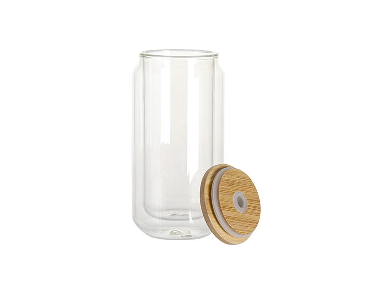 Sublimation Blanks 10oz/300ml Clear Can Glass Mug with bamboo lid