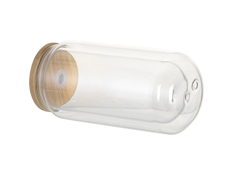 Sublimation Blanks 10oz/300ml Clear Can Glass Mug with bamboo lid