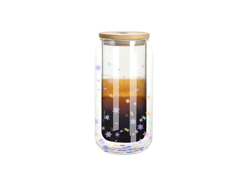 Sublimation Blanks 10oz/300ml Clear Can Glass Mug with bamboo lid
