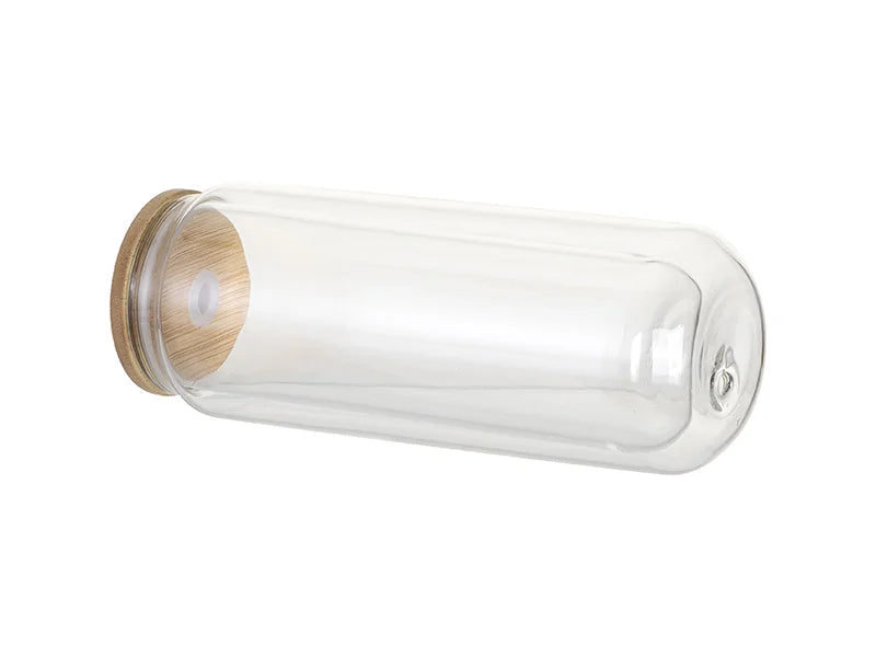 Sublimation Blanks 15oz/450ml Clear Can Glass Mug with bamboo lid