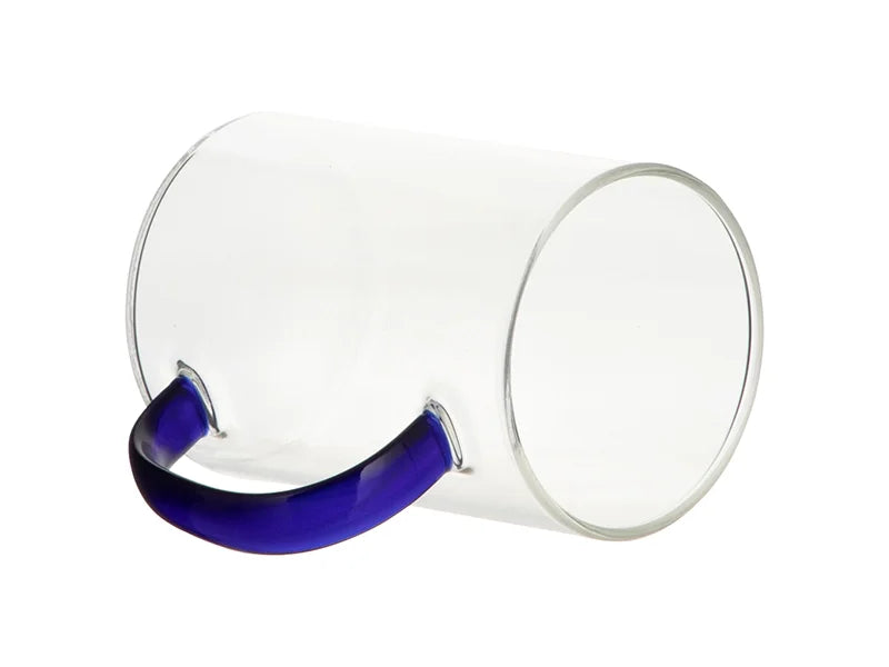Sublimation 12oz/360ml Glass Mug w/ Dark Blue Handle(Clear)