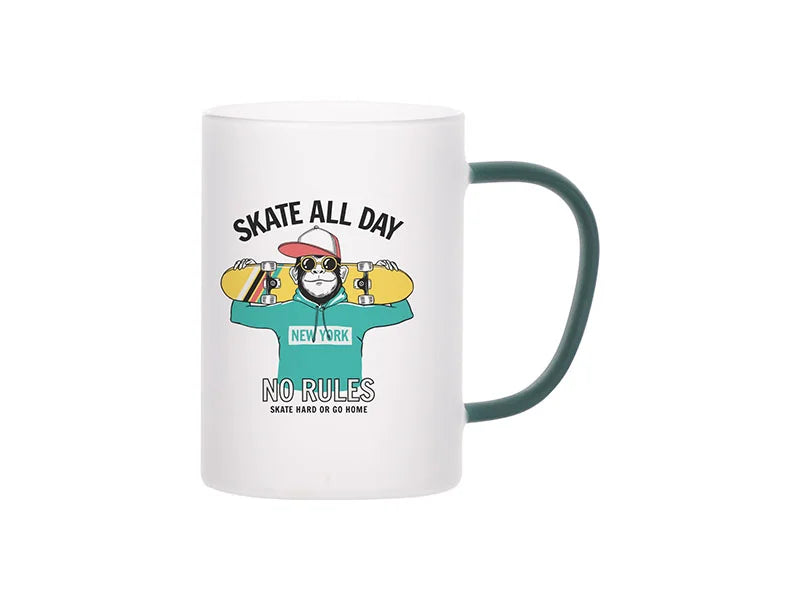 Sublimation 12oz/360ml Glass Mug w/ Green Handle(Frosted)