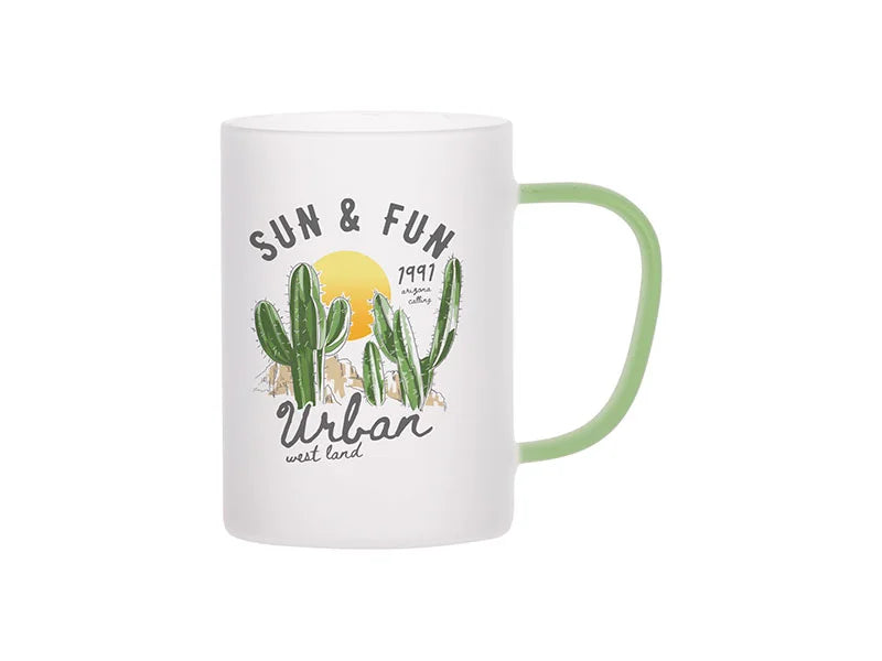 Sublimation 12oz/360ml Glass Mug w/ Light Green Handle(Frosted)