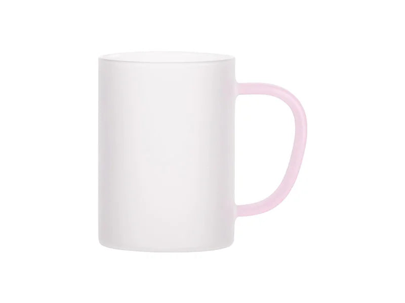 Sublimation 12oz/360ml Glass Mug w/ Pink Handle(Frosted)