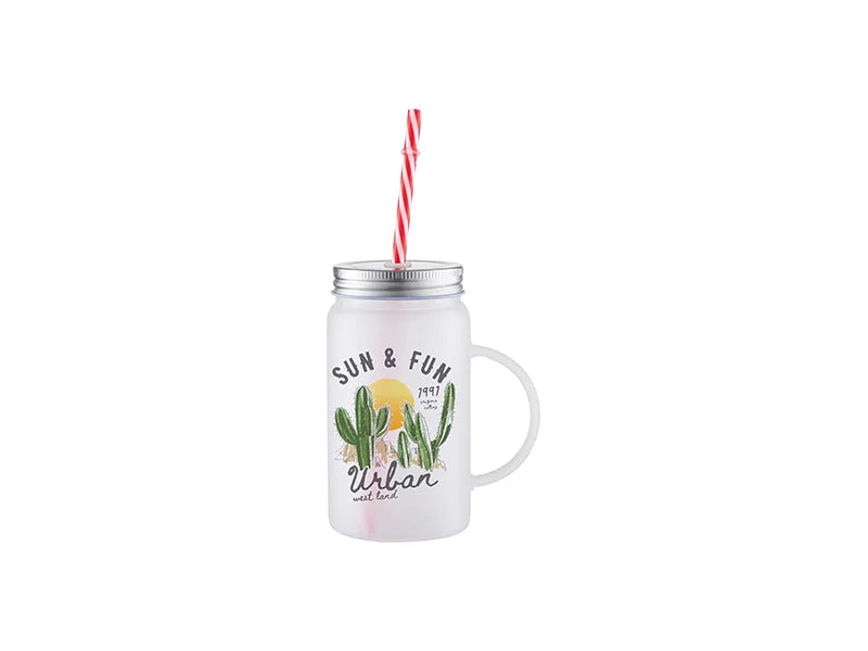 17oz/500ml Sublimation Blanks Mason Jar w/ Straw (Frosted)
