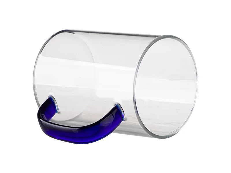 15oz/450ml Glass Mug w/ Dark Blue Handle(Clear)