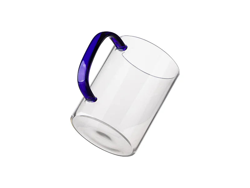 15oz/450ml Glass Mug w/ Dark Blue Handle(Clear)