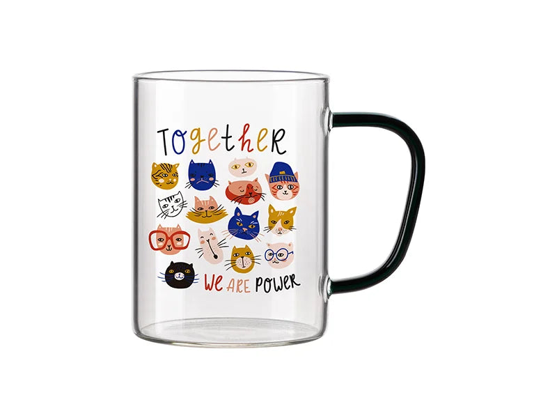 15oz/450ml Glass Mug w/ Green Handle(Clear)