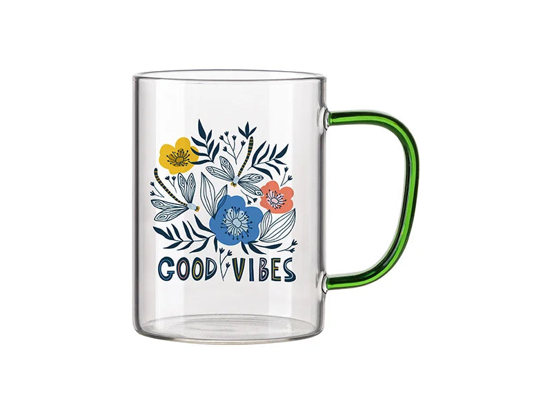 15oz/450ml Glass Mug w/ Light Green Handle(Clear)