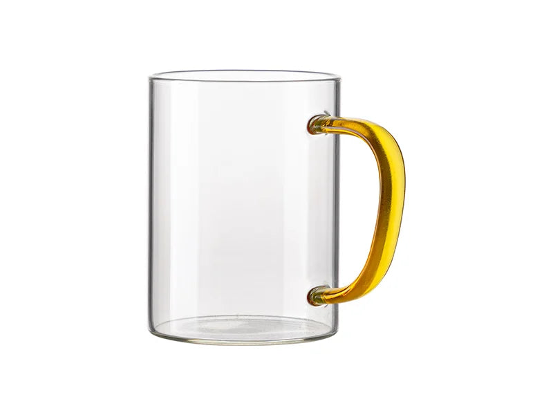 15oz/450ml Glass Mug w/ Yellow Handle(Clear)