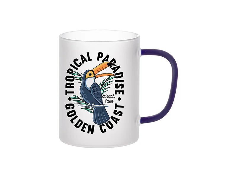Sublimation Blanks 15oz/450ml Glass Mug w/ Dark Blue Handle(Frosted)