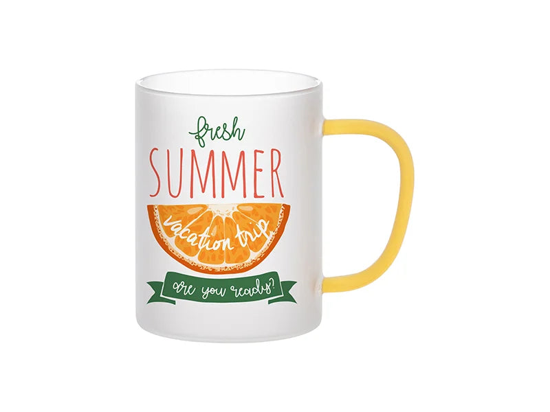 Sublimation Blanks 15oz/450ml Glass Mug w/ Yellow Handle(Frosted)