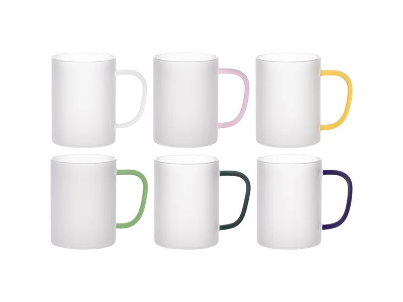 Sublimation Blanks 15oz/450ml Glass Mug w/ Yellow Handle(Frosted)