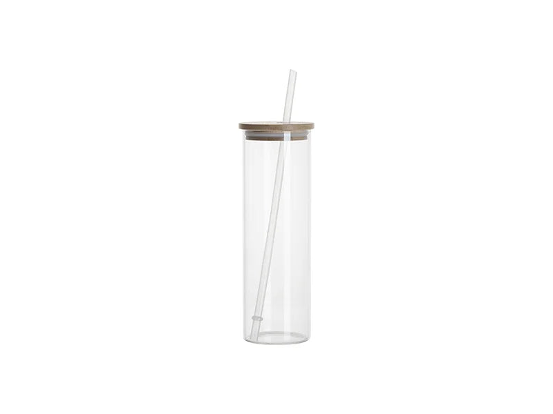 Sublimation Blanks 20oz/600ml Glass Skinny Tumbler w/Straw & Bamboo Lid w/Straw & Bamboo Lid(Clear)