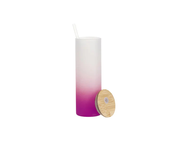 Sublimation Blanks 20oz/600ml Glass Skinny Tumbler w/Straw & Bamboo Lid(Frosted, Gradient Purple)