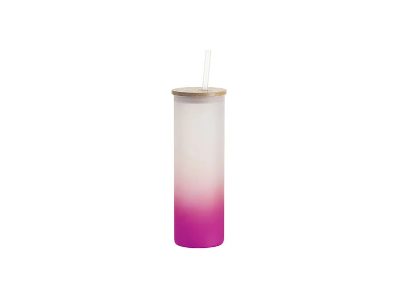 Sublimation Blanks 20oz/600ml Glass Skinny Tumbler w/Straw & Bamboo Lid(Frosted, Gradient Purple)