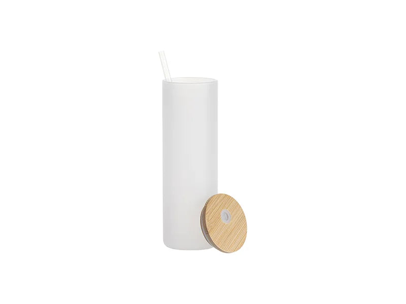 Sublimation Blanks 20oz/600ml Glass Skinny Tumbler w/Straw & Bamboo Lid w/Straw & Bamboo Lid(Frosted)