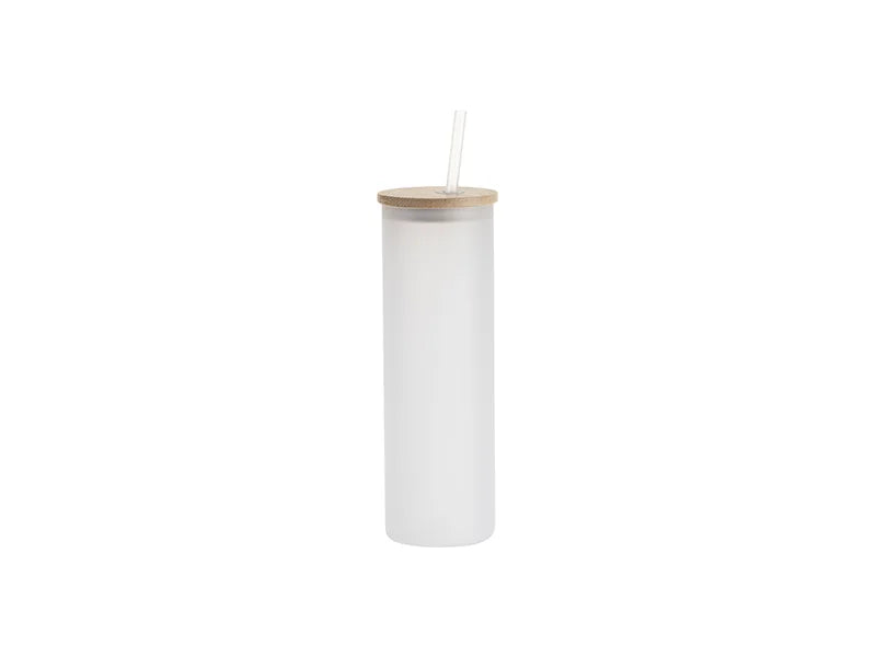 Sublimation Blanks 20oz/600ml Glass Skinny Tumbler w/Straw & Bamboo Lid w/Straw & Bamboo Lid(Frosted)