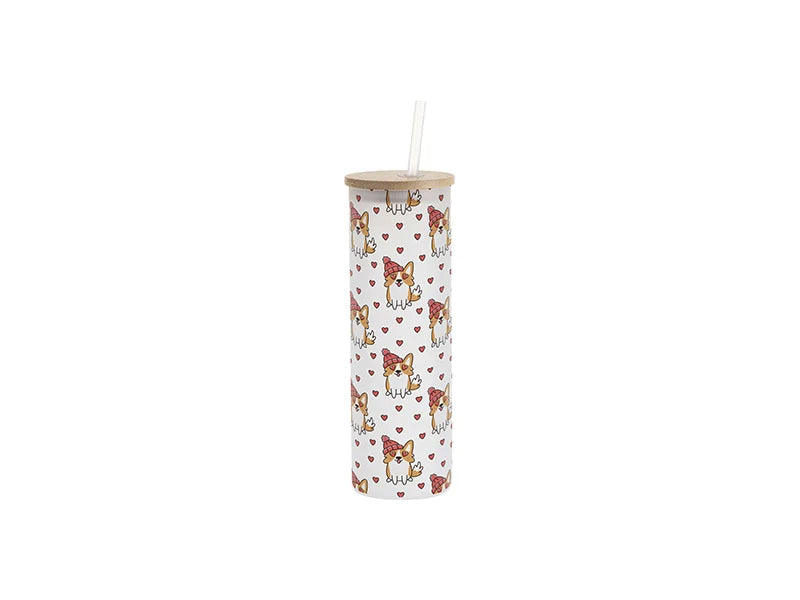 Sublimation Blanks 20oz/600ml Glass Skinny Tumbler w/Straw & Bamboo Lid w/Straw & Bamboo Lid(Frosted)