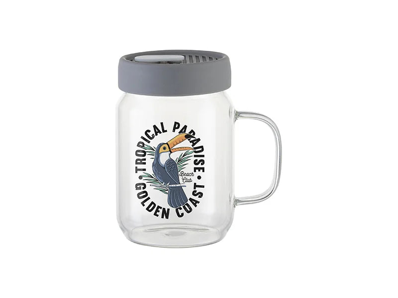 20oz/600ml Glass Mason Jar w/ Silicon Lid (Clear, Gray)