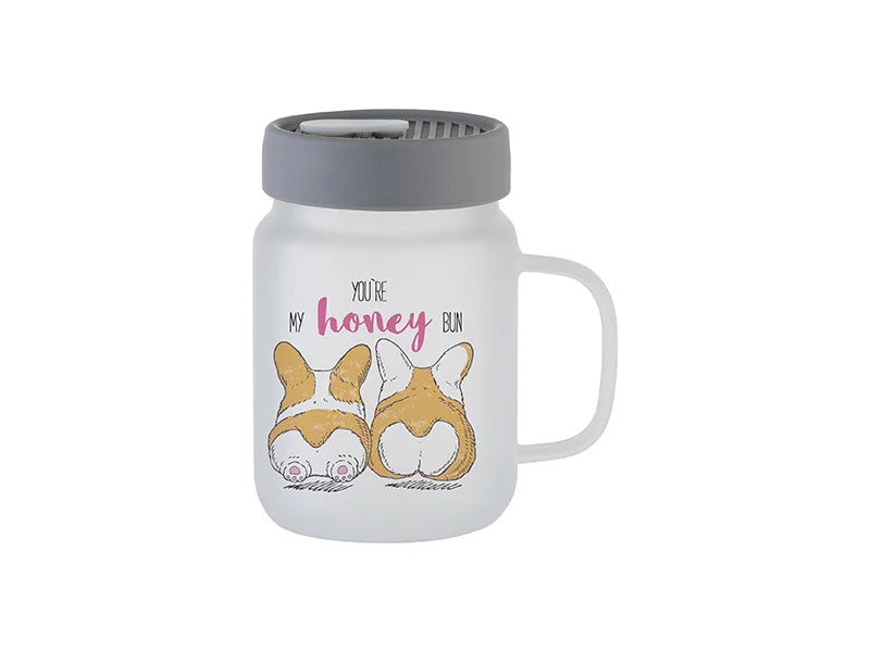 20oz/600ml Glass Mason Jar w/ Silicon Lid (Frosted,Gray)