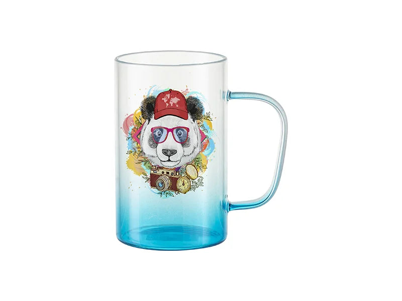 18oz/540ml Glass Beer Coffee Mugs(Clear, Gradient Blue)