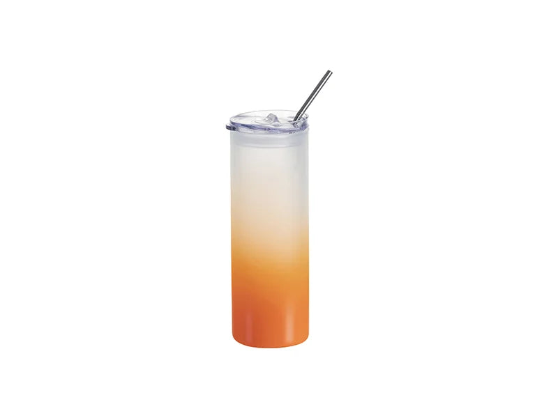 Sublimation Blanks 25oz/750ml Glass Skinny Tumbler with Plastic Straw&Lid (Frosted, Gradient Orange)