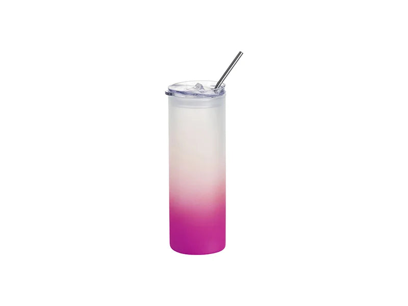 Sublimation Blanks 25oz/750ml Glass Skinny Tumbler with Plastic Straw&Lid (Frosted, Gradient Purple)