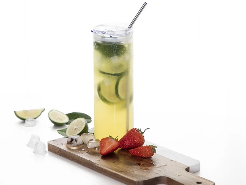 Sublimation Blanks 25oz/750ml Glass Skinny Tumbler with Plastic Lid(Frosted)