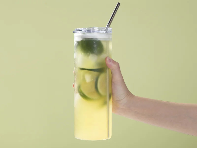 Sublimation Blanks 25oz/750ml Glass Skinny Tumbler with Plastic Lid(Frosted)