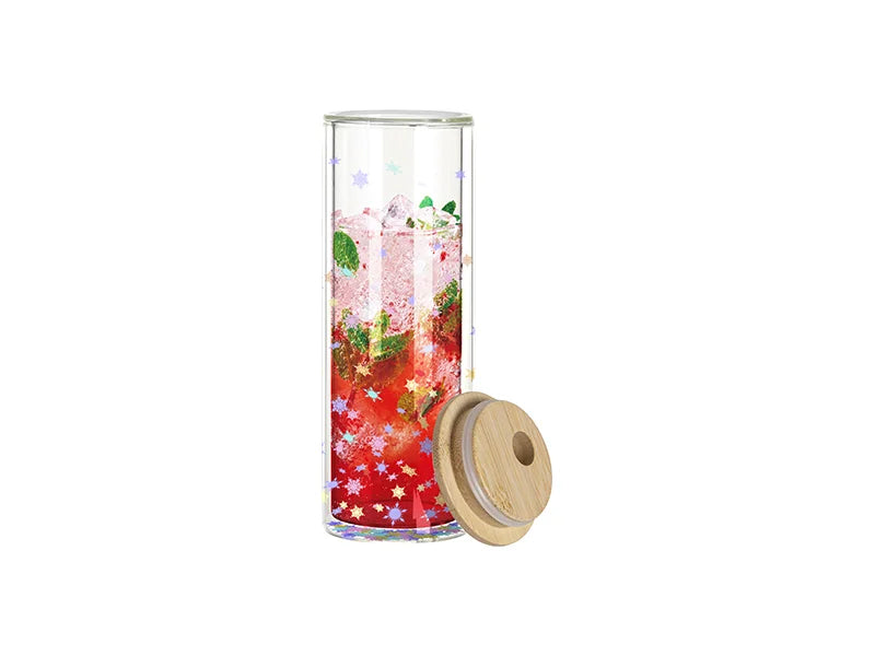 Sublimation Blanks 20oz/600ml Double Wall Clear Skinny Glass Tumbler with bamboo lid