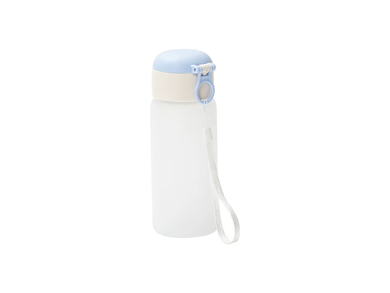 Sublimation 15oz/450ml Frosted Kids Glass Bottle with Light Blue Pop-up Straw Lid