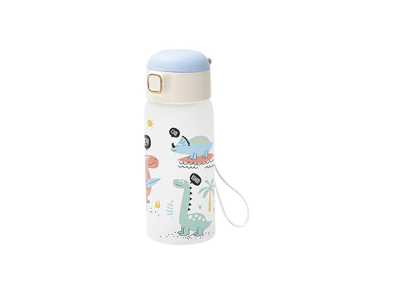 Sublimation 15oz/450ml Frosted Kids Glass Bottle with Light Blue Pop-up Straw Lid