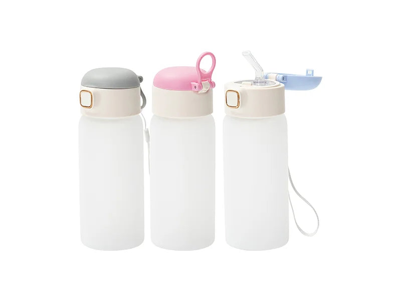 Sublimation Blanks 15oz/450ml Frosted Kids Glass Bottle with Pop-up Straw Lid