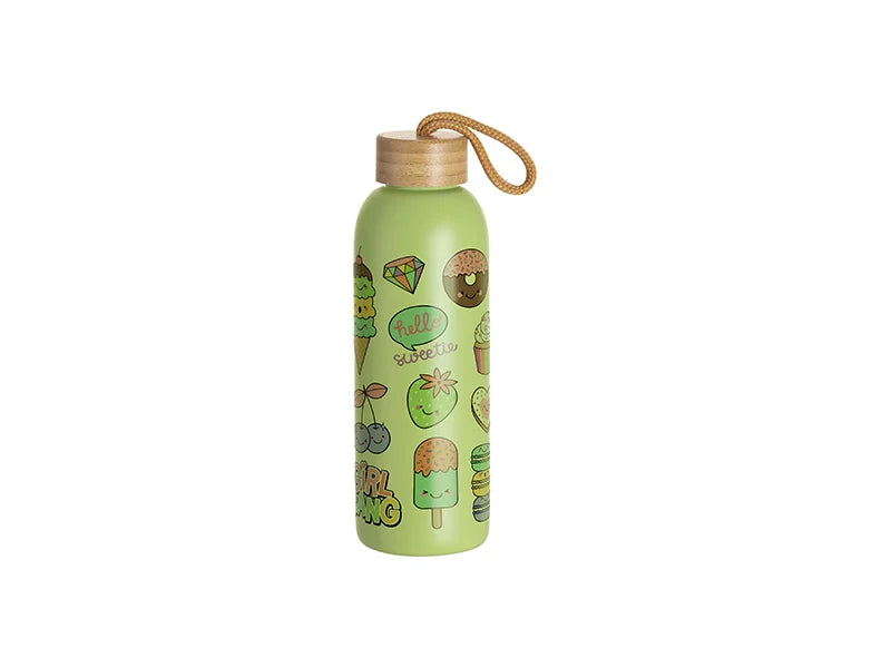 Sublimation Blanks 25oz/750ml Frosted Glass Bottle w/ Bamboo Lid (Green)