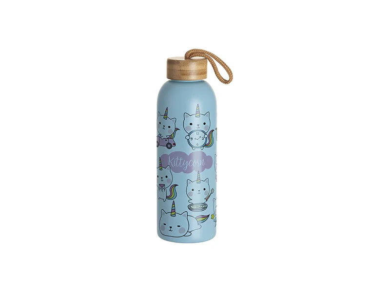 Sublimation Blanks 25oz/750ml Frosted Glass Bottle w/ Bamboo Lid (Light Blue)