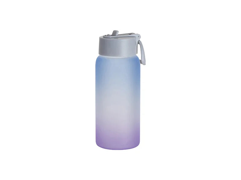 Sublimation 25oz/750ml Frosted Glass Sports Bottle w/ Grey Straw Lid (Gradient Color Blue & Purple)