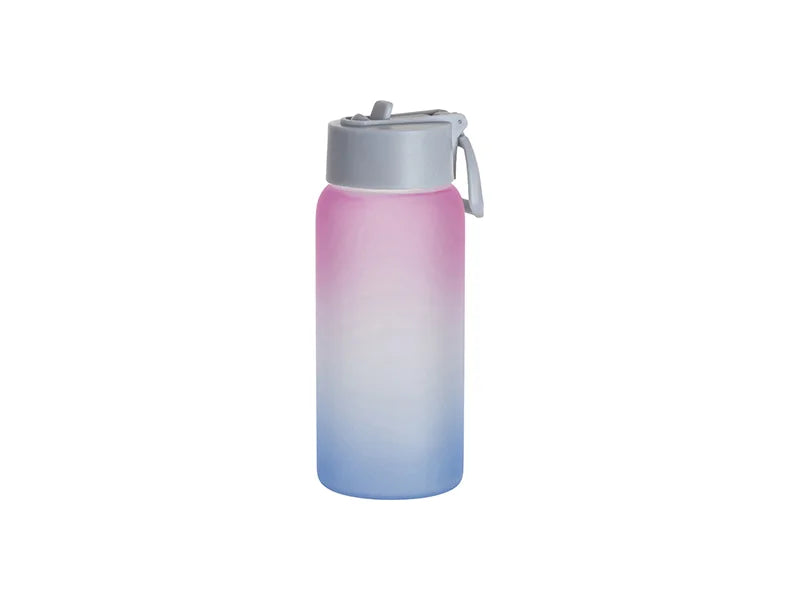 Sublimation 25oz/750ml Frosted Glass Sports Bottle w/ Grey Straw Lid (Gradient Color Pink & Blue)