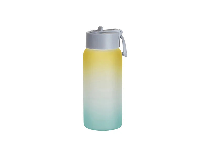 Sublimation 25oz/750ml Frosted Glass Sports Bottle w/ Grey Straw Lid (Gradient Color Yellow & Green)