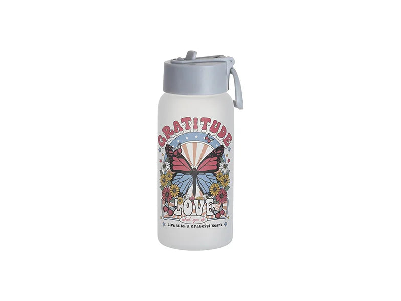Sublimation Blanks 25oz/750ml Glass Sports Bottle w/ Grey Straw Lid
