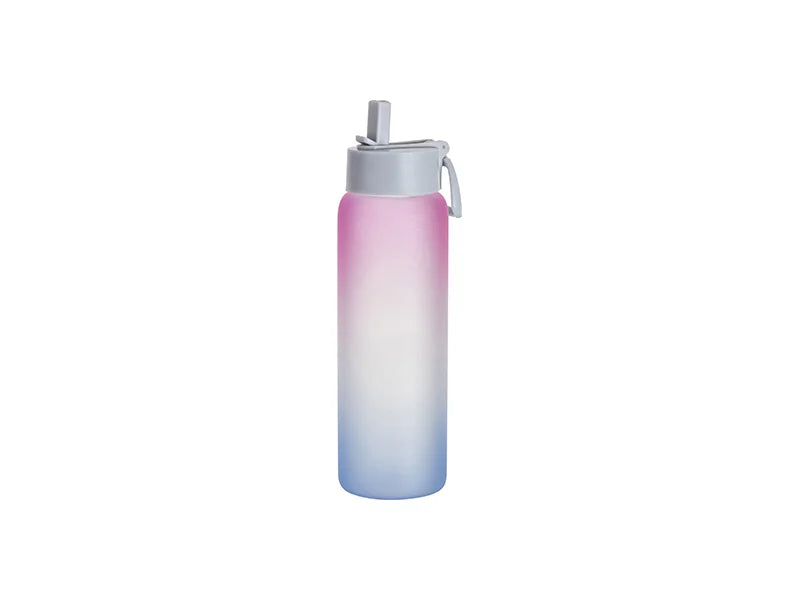 Sublimation 32oz/950ml Frosted Glass Sports Bottle w/ Grey Straw Lid (Gradient Color Pink & Blue)