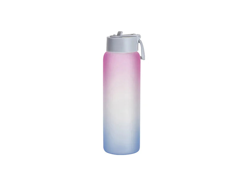 Sublimation 32oz/950ml Frosted Glass Sports Bottle w/ Grey Straw Lid (Gradient Color Pink & Blue)
