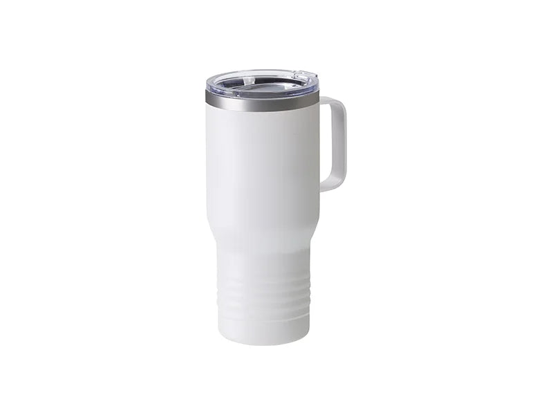 Sublimation Blanks 22oz/650ml Powder Coated Ringneck Grip Stainless Steel Tumbler with Handle&Straw(White, Matt Sub Coating)