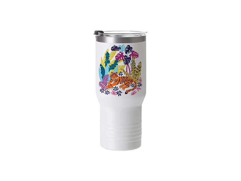 Sublimation Blanks 22oz/650ml Powder Coated Ringneck Grip Stainless Steel Tumbler with Straw(White, Matt Sub Coating)